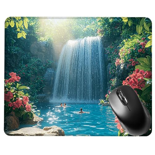 Alfombrilla Ratón Gaming, Mouse Pad, con Base de Goma Antideslizante, Superficie Impermeable, Bordes Cosidos, Compatible con Ratones Láser y Ópticos Portátil, 29x24x0.3cm Cascada Paisaje S0F-635