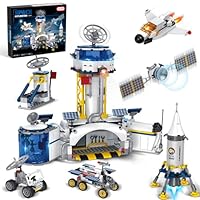 Sitodier Space Base & Rocket Launch Building Blocks Set, 824pcs Creative Planet Exploration Building Toy, Moon Base Building Kit with 1 Big Model and 6 Small Models for Kids Boys Girls 8 9 10 11 12 13