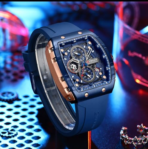 Image of PASOY Luxury Chronograph Watches for Mens Rubber Strap Black Waterproof Date Analog Quartz Watch