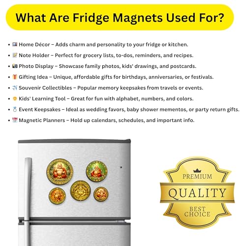 Image of Regalo Casila Laughing Buddha Fridge Magnets Set of 5 Wooden Refrigerator Magnets Feng Shui Decorative Kitchen Magnets Souvenir Gift Set Strong Magnetic Home Decor