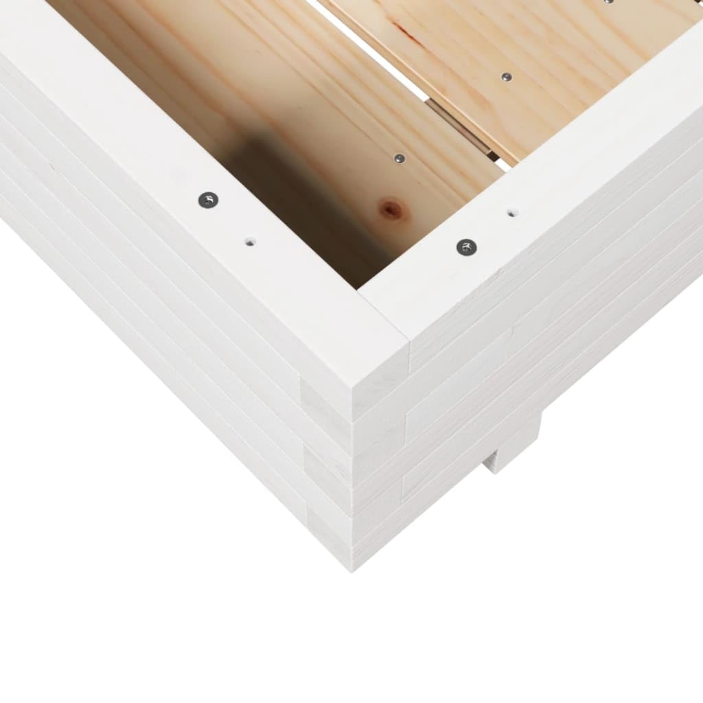 Macetero blanco de madera maciza de pino, 90 x 90 x 26,5 cm, bancal alto con drenaje para jardín, balcón, terraza, interior y exterior, como maceta y jardinera con almacenamiento de agua