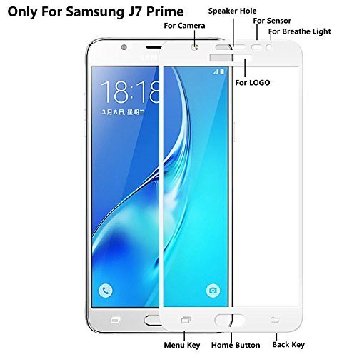 Image of Screen Protector for Samsung Galaxy J7 Prime | J7 Prime 2 (White) Tempered Glass Edge-to-Edge 6D Screen Guard With Installation Kit