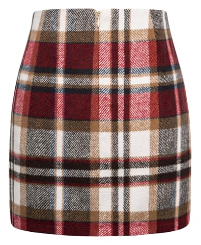 Kate Kasin 2025 Plaid Pencil Skirts for Women High Waisted Casual Stretch Bodycon Mini Skirt Red US 12