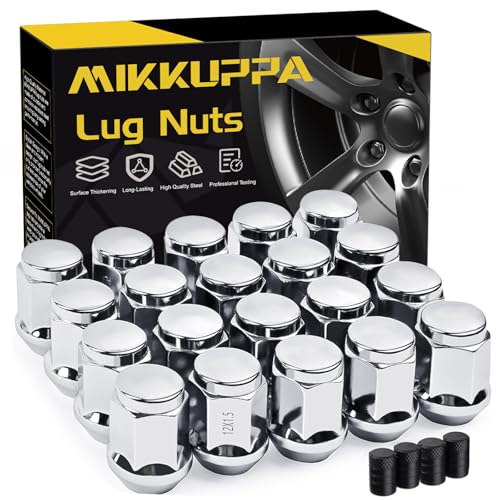 Image of MIKKUPPA M12x1.5 Lug Nuts, Chrome 20PCS Closed End Lug Nuts | Tire Valve Stem Caps Black 4PCS, Replacement for 2006-2019 Ford Fusion, 2000-2019 Focus, 2001-2019 Escape Aftermarket Wheel