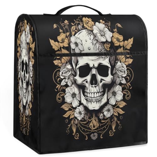 cfpolar Kitchen Aid Mixer Cover Compatible with 6-8 Quarts Vintage Flower Skull Stand Mixer Cover Kitchen Aid Mixers Accessories Appliance Organizer Bag Dust Covers with Zipper Pocket
