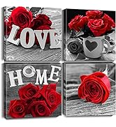 Biufo Rose Wall Art Painting Black and White Floral Canvas Print Home Sign Picture for Bedroom Ki...