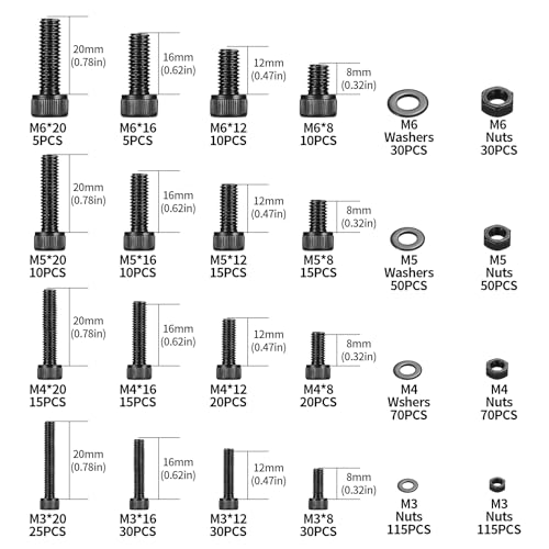 Vwoqiy 795 Pcs Black Nuts and Bolts Set, M3 M4 M5 M6 Bolts and Nuts Set, Metric Hex Socket Head Cap Screws Set - Image 2