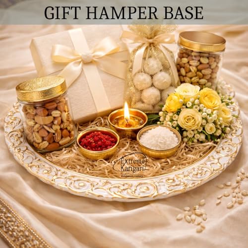 Image of Luxury Decorative Plate with Gold Embossed Design | Premium Gift Hamper Base, Charger Plate & Decorative Platter for Home Decor, Festive & Wedding Gifting