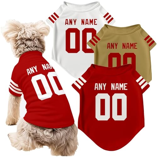 ANTKING San Francisco Dog T-Shirt Jersey Style Pet Clothes Personalized Custom Name and Number Gifts