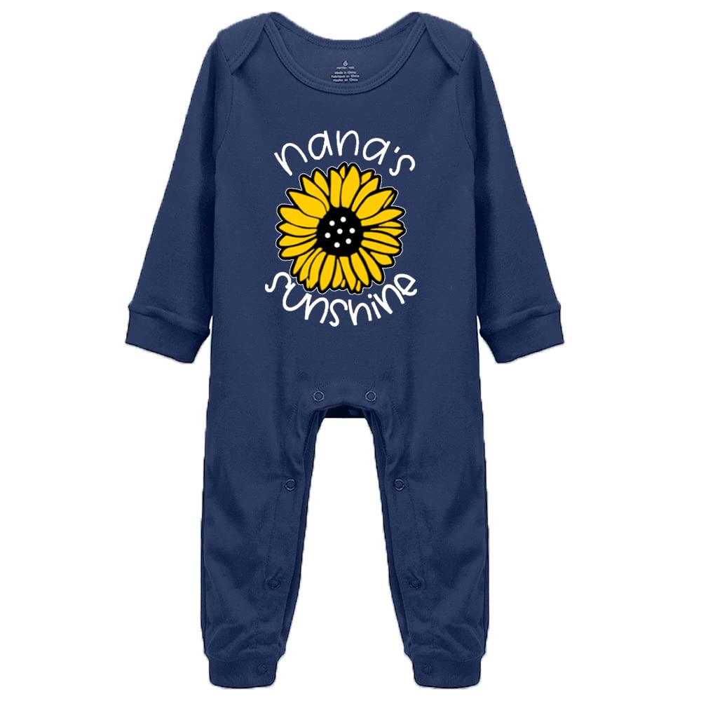 Nana's Sunshine - Fun Print Bodysuit Cute Baby Rompers 0-3 Months Long-Sleeved Rompers Navy Infant Bodysuit