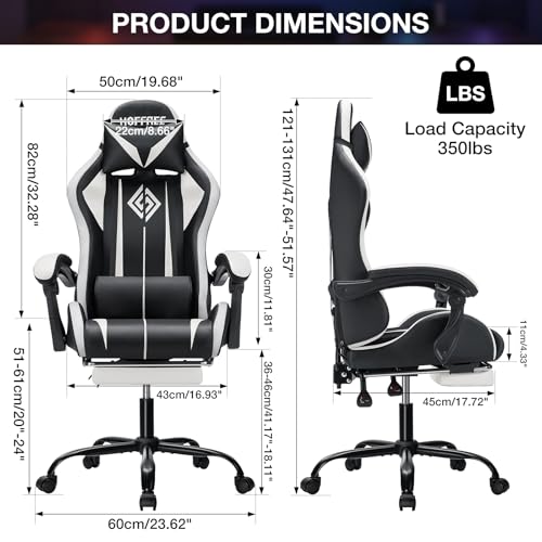 Image of HOFFREE Gaming Chair Massage with LED RGB Lights and Footrest Ergonomic Computer Chair High Back Video Game Chair with Adjustable Lumbar Support Linkage Armrest White and Black