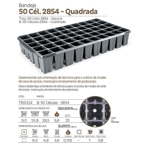 Kit com Bandejas Sementeiras para Mudas 50 Células Nutriplan para Rosas do Deserto, Flores, Citrus,