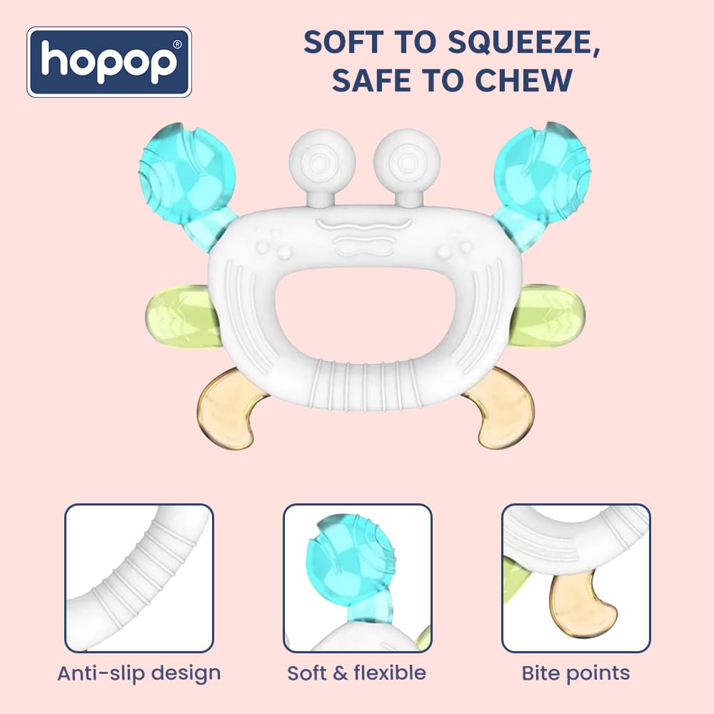Hopop Silicone Baby Teether for 6-12 Months | BPA Free Baby Teething Toy | Chewing & Mouthing Sensory Baby Toy for Gum & Teeth Relief | Pack of 1 | Assorted 3