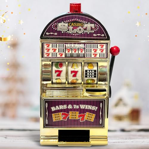 777 Gold Slot Machine Casino Toy Piggy Bank Replica with Flashing Lights and Jackpot Alert Sounds