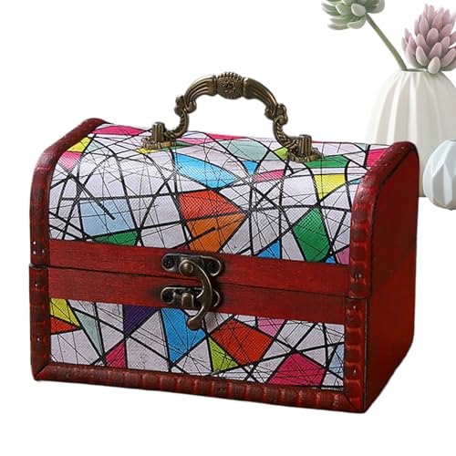 Caja de almacenamiento de madera, cofre decorativo rústico con cerradura, organizador de joyas, para armario, dormitorio, sala de estar, cubierta de juguetes, cocina, tesoro