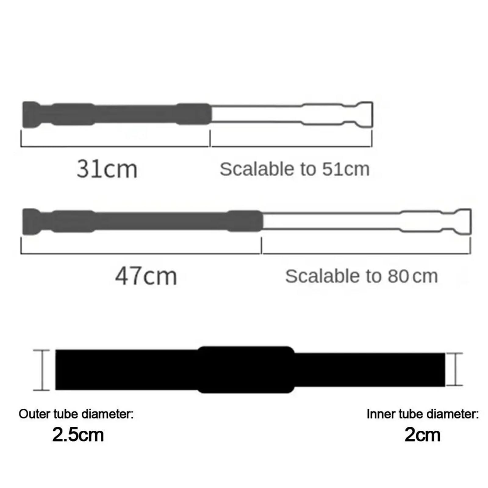 Tringle à rideau télescopique réglable, 2 pièces, tringle suspendre extensible en acier inoxydable, vêtements for garde-robe Pour Salle de Bain(47-80cm)