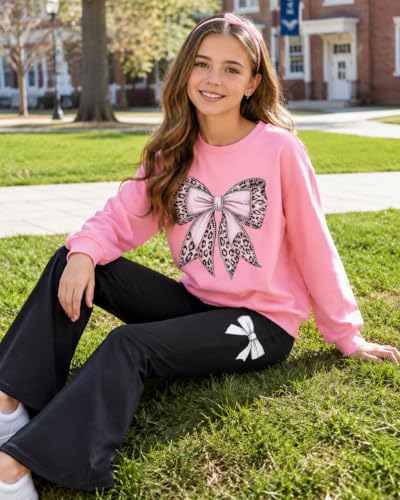 Image of Toddler Girl Clothes Long Sleeve Cartoon & Letter Graphic Top + Fruit Stationery Print Flared Leg Pants