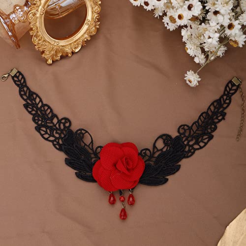 Missgrace Punk Vintage Black Lace Shiny Red Flower Crystal Choker Necklace for Women Chunky Short Necklace Black Chain Necklace for Women4