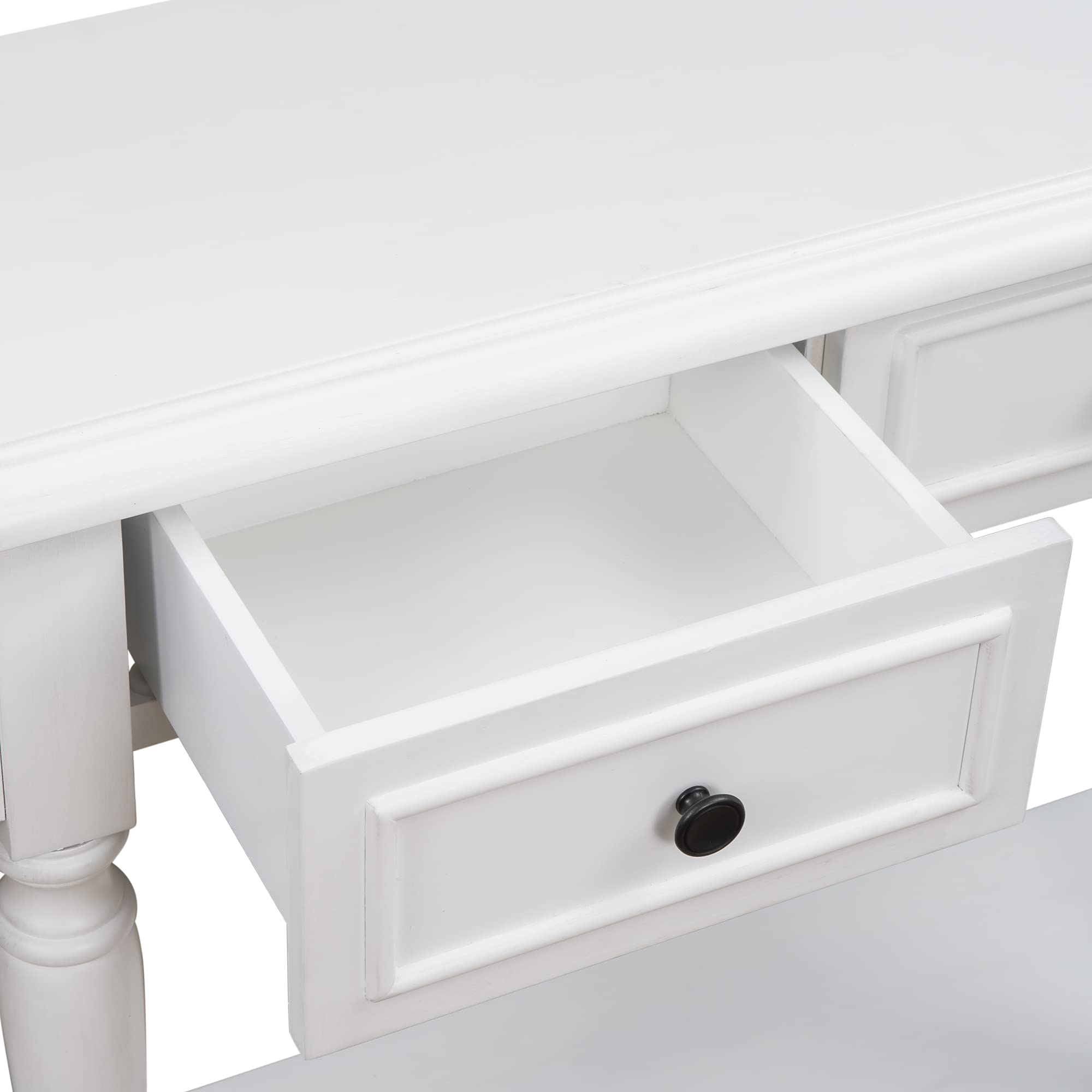 LUMISOL Retro Entryway Table with Drawers and Open Shelf, Wood Curved