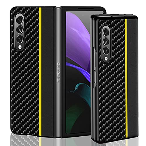 Miimall Compatible Samsung Galaxy Z Fold 3 Case PC Frame Leather Pattern Ultra-Slim Scratch Resistant Anti-Fingerprint Bumper Cover Protective Shell Case for Samsung Galaxy Z Fold 3 2021(Black Blue)