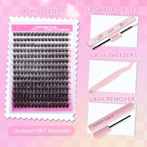 FADLASH 100D 0.07mm D Curl 8-16mm with Bond and Seal, Remover and Tweezers Fluffy Wispy Cluster Lashes DIY Eyelash Extensions - Image 4
