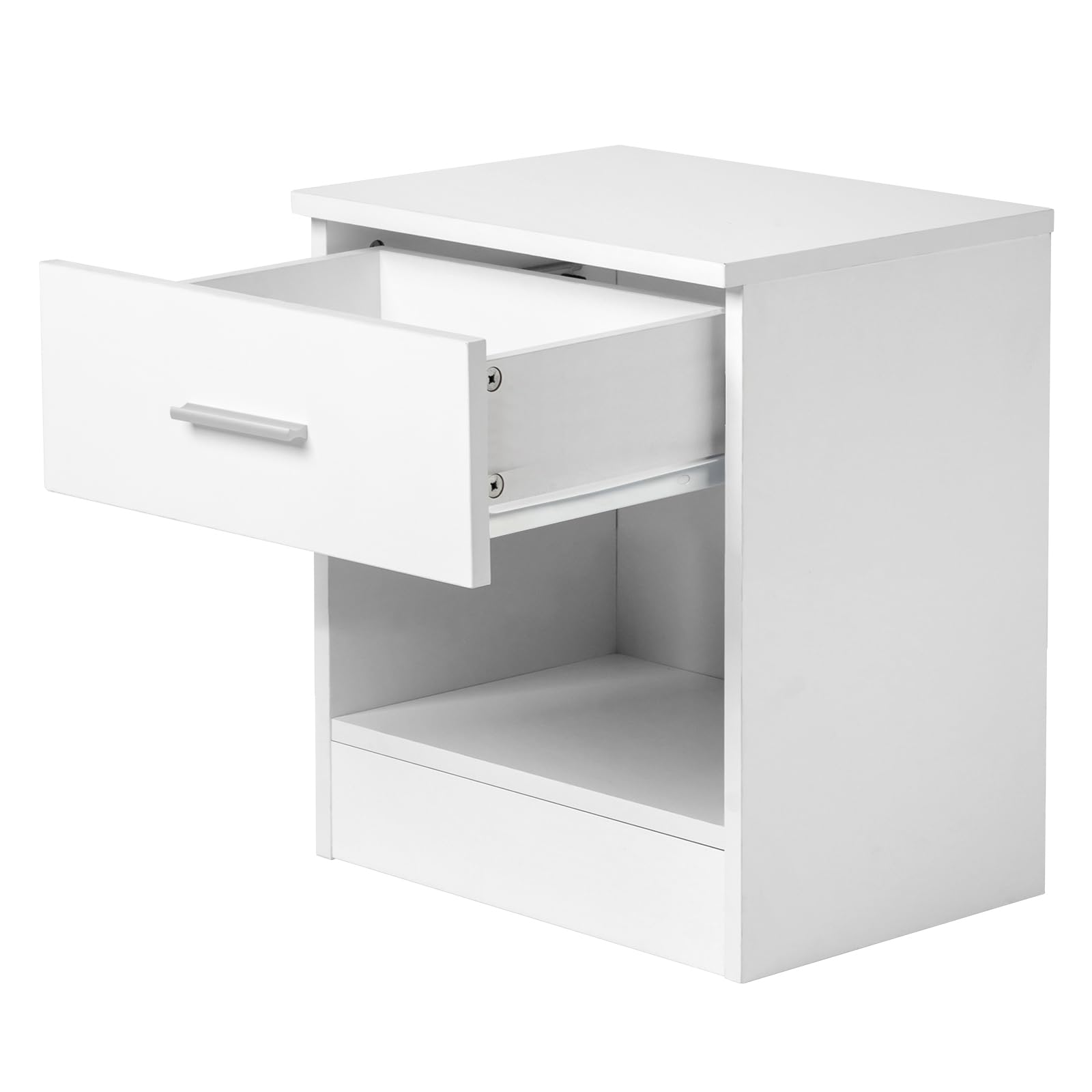 LEADZM Juego de 2 mesitas de noche con cajón para todas las camas | y dormitorios, mesa auxiliar, mueble de noche, cómoda de noche, color blanco 39 x 29 x 41 cm