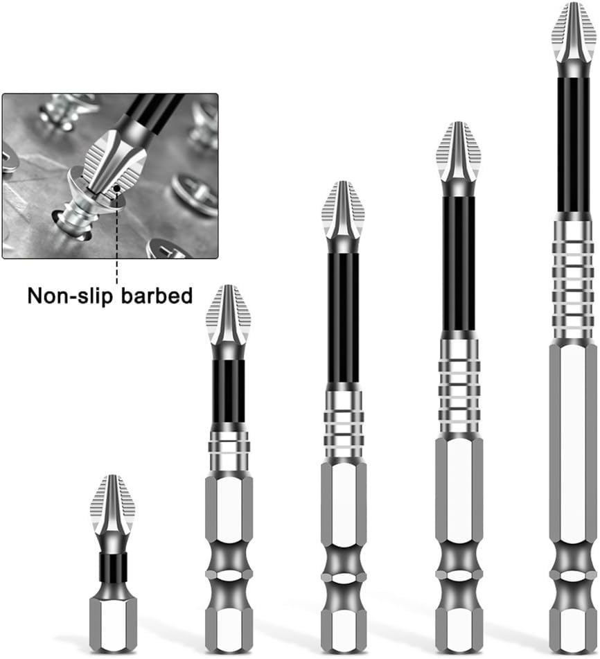Pack of 6 Nonslip Crosses Head Screwdriver Bits Alloy Steel Impacts Driver Set for Home & Professional