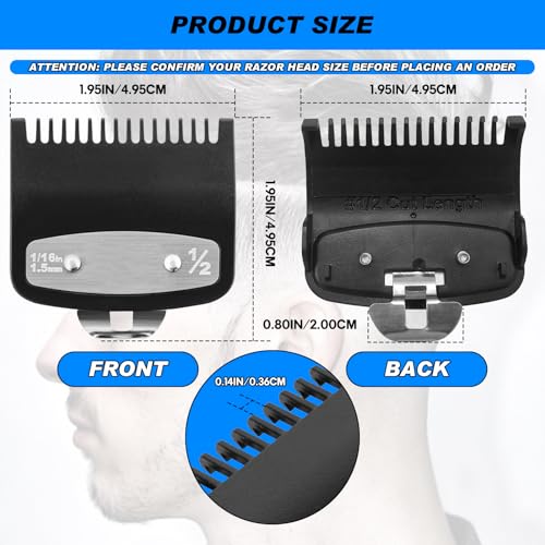 2 Pack Replacement for Wahl Clipper Guards Set Compatible with wahl 1/2 clipper guards,Metal Guide Comb Attachment 1/16" (1.5 mm), for Barbers and Stylists,Black ﻿