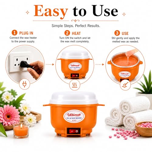 Image of Oil & Wax Heater for Melting Wax, Heating Massager Oil and Liquifying Ghee (Orange, Standard)
