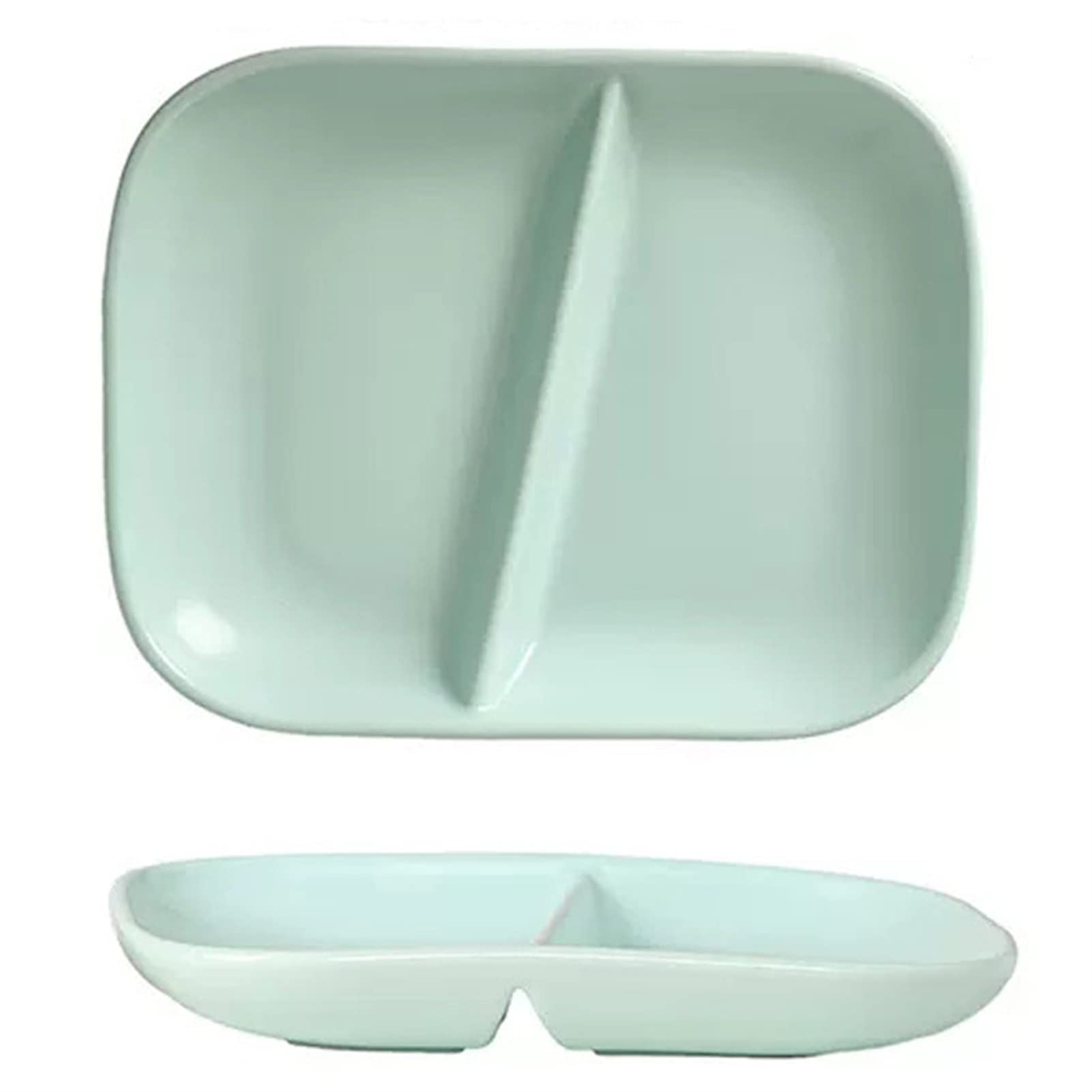 1 Pc Square Plates with 2 Compartment 211 Lose Weight Dinnerware Dish | Suitable for One-person Meal | Microwave & Dishwasher Safe | Non Slip | Snack Dishes (Color : Light Green)