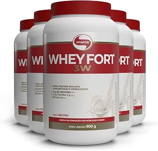 Kit 5 Whey Fort 3W Neutro Vitafor 900g