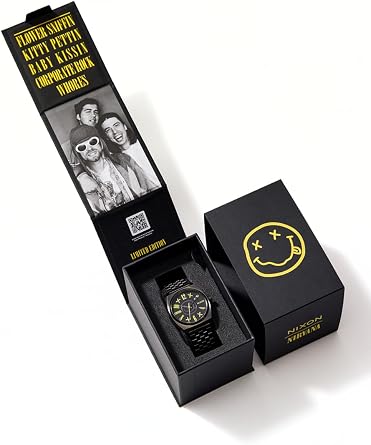 NIXON x Nirvana Time Teller Smiley Face A1419- Unisex Japanese Quartz Watch | (37mm Face, 20mm Stainless Steel Band)