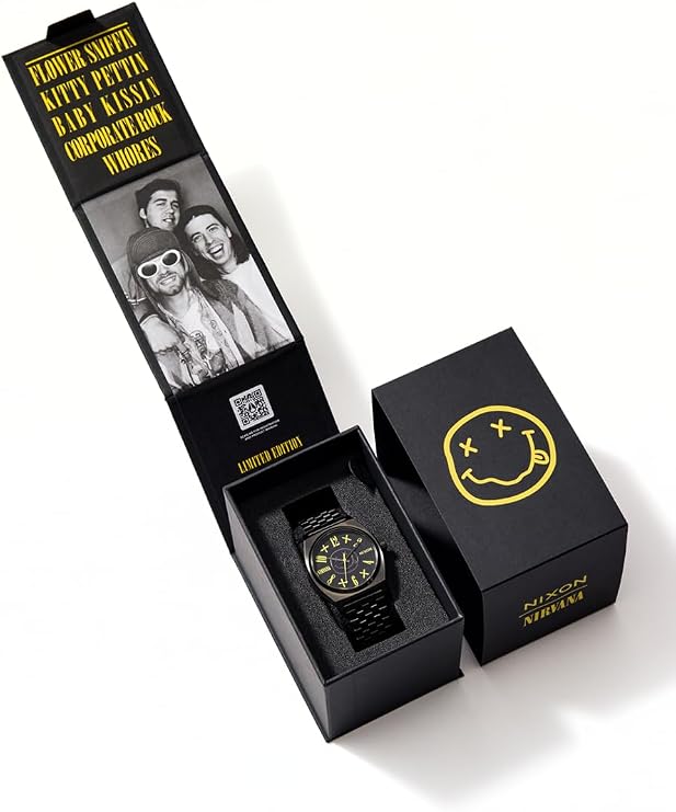 NIXON x Nirvana Time Teller Smiley Face A1419- Unisex Japanese Quartz Watch | (37mm Face, 20mm Stainless Steel Band)