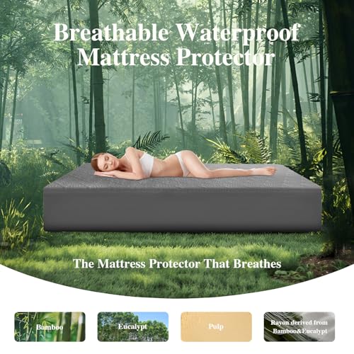 Image of Twin Mattress Protector, Waterproof Mattress Pad Washable Rayon Mattress Cover Breathable Noiseless Bed Protector 3D Patterns 5 inch - 21'' Elastic Fitted Deep Pocket(Dark Grey)