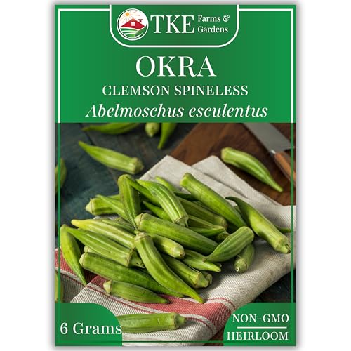 TKE Farms & Gardens - Clemson Spineless Okra Seeds for Planting, 100+ Heirloom Non-GMO Seeds, Easy to Grow for Outdoor Gardens, High-Yield Variety That Thrives in Warm Climates
