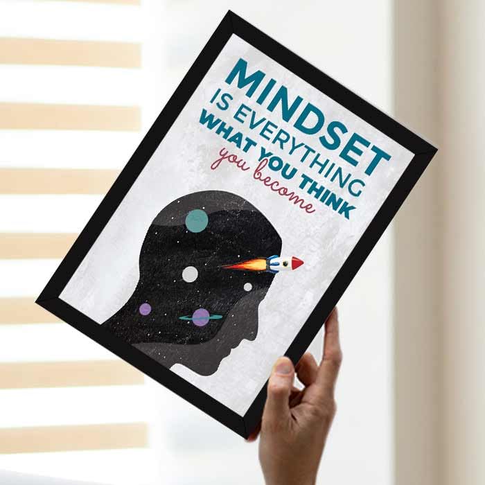Image of Chaka Chaundh Engineered Wood - - Mindset Is Everything What You Think You Become Quotes Frames - Motivational Quotes Rectangular Wall Frames For Office - (14 X 11 Inches), Black