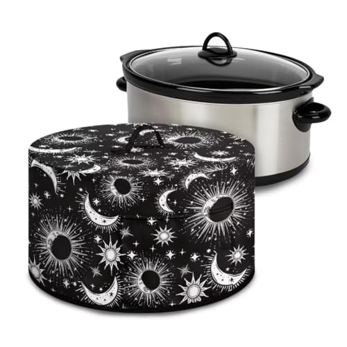 GOSTONG Moon Slow Cooker Cover Reuseable Slow Cooker Appliance Dust-proof Cover with Pocket for 6, 7 & 8 Quart Crock Kitchen Acessories, Black