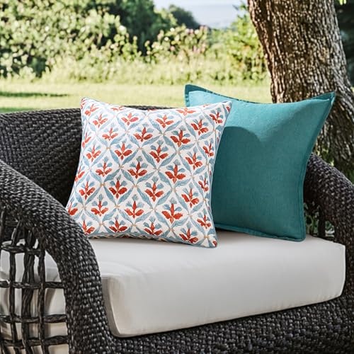 Image of MIULEE Floral Decorative Pillow Covers Set of 2,Block Print Throw Pillowcases Outdoor Boho Farmhouse Vintage Coastal Summer Accent Cushion Covers for Couch paito Garden Sofa Bed 18x18 Inch, Blue-Rust