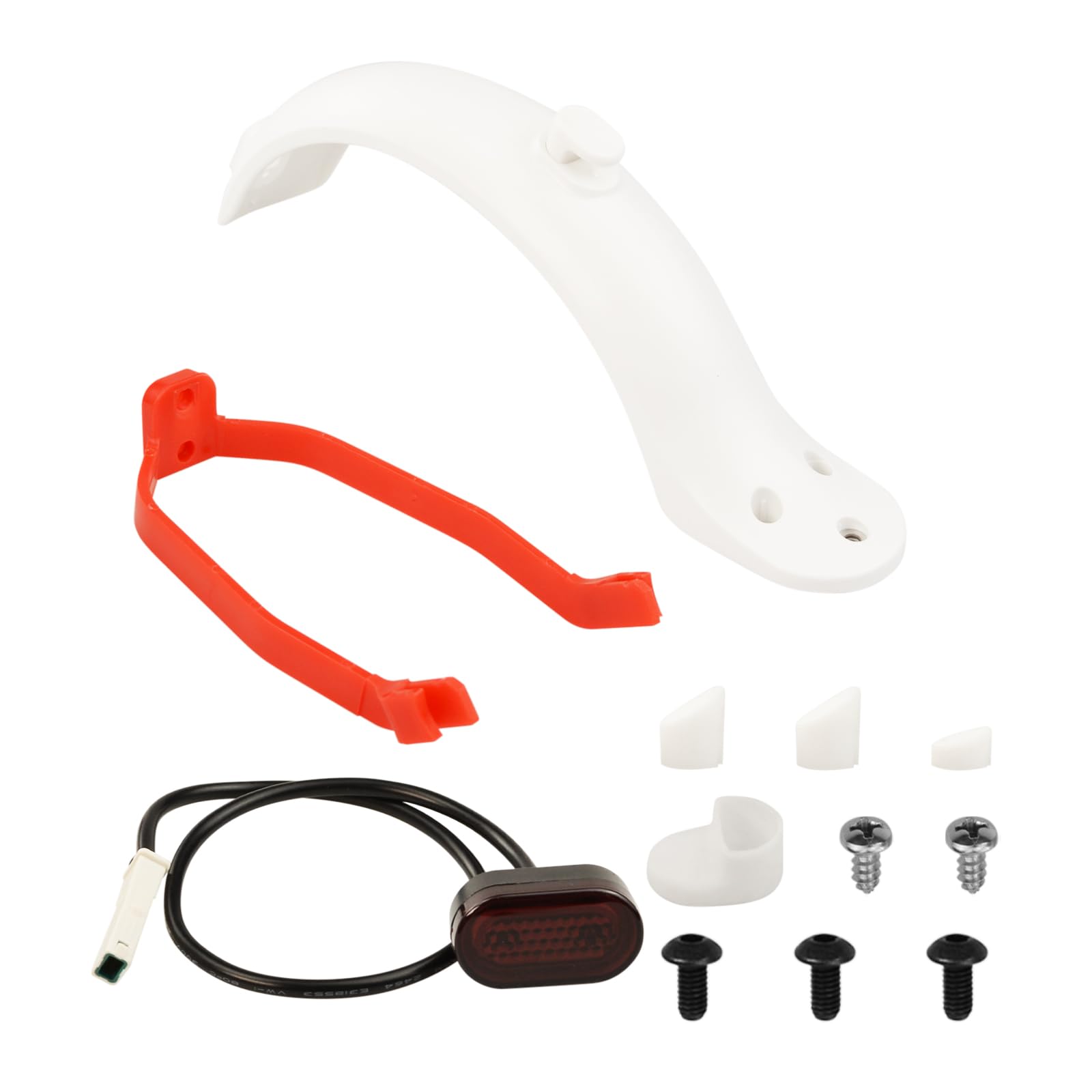 Guardabarros trasero para patinete eléctrico, soporte para guardabarros trasero con luz trasera/tornillos/luz trasera LED, guardabarros trasero compatible con patinete M365 (blanco)