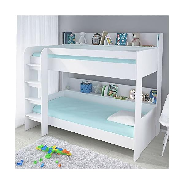 HUIJK Bunk Bed Bunk Bed Frame, Aerial White Wooden Bunk 3ft Bed Frame 175 cm x 195 cm x 136 cm