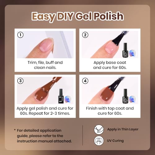 Image of Beetles Brown Gel Polish Set - Fall Whisper Collection, 6 Colors Brown Nude Polish Set, Soak Off UV LED Nail Gel Earth Tone Autumn Nail Colors for DIY Manicure