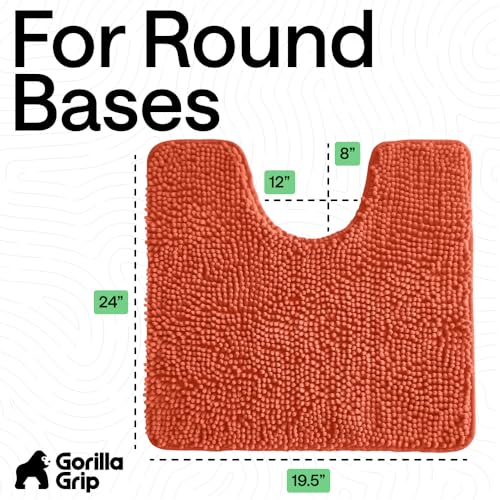 Image of GORILLA GRIP Plush Absorbent Shaggy Chenille Bath Rug Mat for Oval Toilet Base with Rubber Backing, Machine Washable Rugs, Soft Microfiber Contour Mats for Toilets, Bathroom Decor, Coral