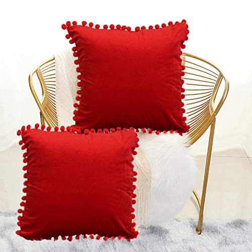 SIPEIEN Lot de 2 housses de coussin en velours doux décoratif pour bureau, canapé, chambre à coucher (rouge, 45,7 x 45,7 cm), lot de 2 Cover