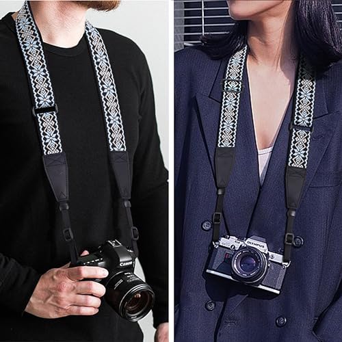 Image of Padwa Lifestyle Adjustable Camera Strap - 1.5 inch Full Grain Leather Ends Camera Straps for Photographers, Adjustable Neck Shoulder & Crossbody Cotton Strap Quick Release for Cameras and Binoculars