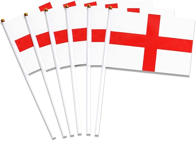 St Georges Flag on Sticks, 10pcs Hand Held Double Sided England Small Flags , for St. George's Day World Cup 2022 and European Cup Football Games