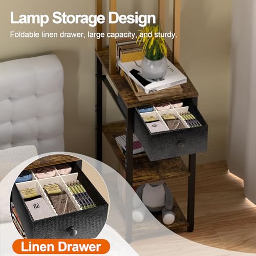 Image of Lightdot Floor Lamp with Shelves&Drawer, Modern Standing Lamp with 350 Adjustable Lamp Head, Fabric Shade& Bulb Included, Display Corner Floor Lamp for Living Room /Sofa Beside /Corner Decor