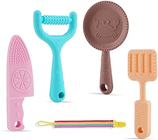 Sactulaz BPA-Free Silicone Baby Teething Toys, Kitchen teether Toys for Baby Girls and Boys, Chewing Toys for 6-12 Months Infants, Kids, 4 Pack