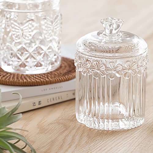 Rejomiik 2 Pack Qtip Holder Glass Apothecary Jars With Lids Bathroom Accessories Vanity Organizers And Makeup Storage Canister For Cotton Ball, Cotton Swab, Floss, Candy, Clear #TOP7