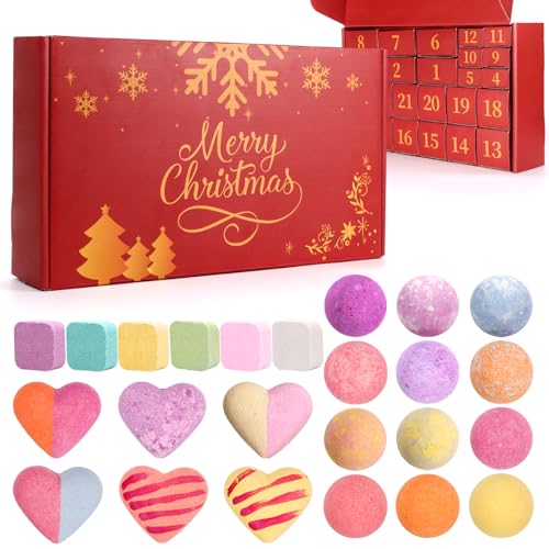 Bath Bomb Advent Calendar 2026, 24 Days Christmas Advent Calendar for Women, 24 Pcs Natural Scents Bath Bombs Birthday Gifts for Mom, Wife, Girlfriend, Sister, Her