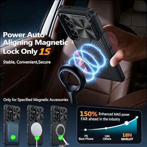 Image of Magnetic for Samsung Galaxy S26 Case,[Slide Camera Cover][Kickstand][Compatible with Magsafe][Military Grade Protection] Shockproof Rugged Case for Galaxy S26,Black